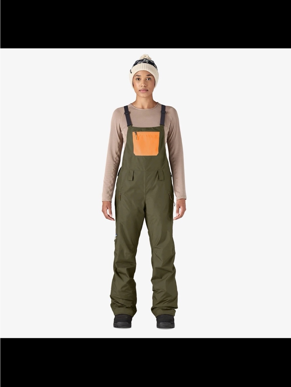 Patagonia Olive Bib Jumpsuit with Orange Chest Pocket